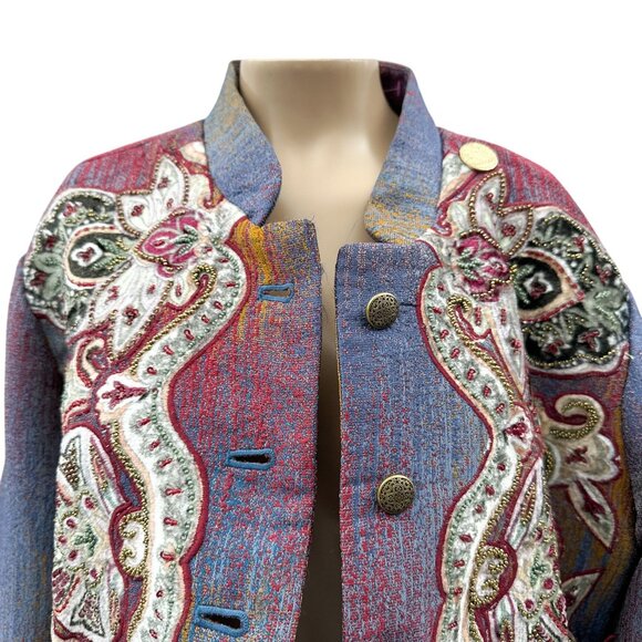 Soft Surroundings Vintage Maija Embroidered Jacket Velvet Bead Boho Maximalist M - Picture 4 of 11